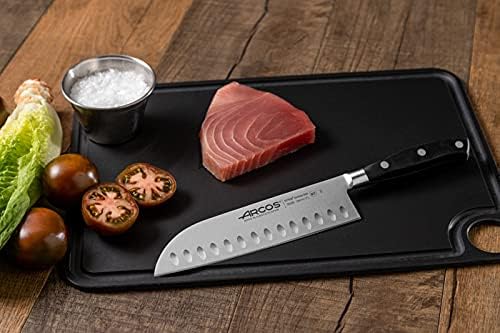 Arcos Knife 7 Inch Stainless Steel. Japanese Professional Kitchen Knife for Cutting Meat, Fish and Vegetables. Ergonomic Polyoxymethylene Handle and 180mm Blade. Series Riviera. Color Black.