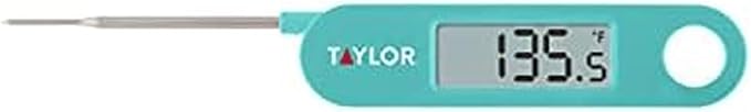 Taylor Instant Read Digital Meat Food Grill BBQ Cooking Kitchen Thermometer, Folding Probe, Teal 0.7 Inch LCD Readout