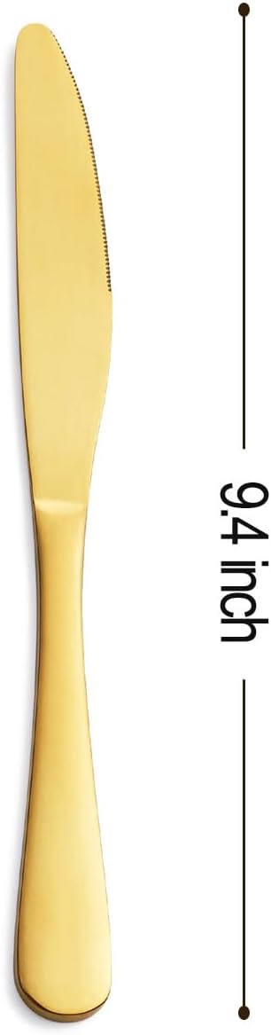 GoGeiLi Matte Gold Dinner Knife Set, 9.4-inch Stainless Steel Satin Finish Gold Dinner Table Knife Set of 6, Dishwasher Safe