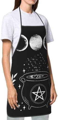 Wicca Star Pentagram Triple Moon Apron Theme Cooking Chef Work Shop Women Men Adult Girl Kid Weavers Baking Decorations Painting Bbq Grilling Kitchen Accessories Party Supplies
