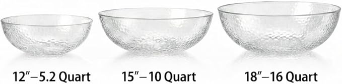 Lillian Collection Stunning Clear Plastic Round Hammered Bowl - 18" (4 Pc.) - Unique Textured Design - Perfect for Parties & Displays