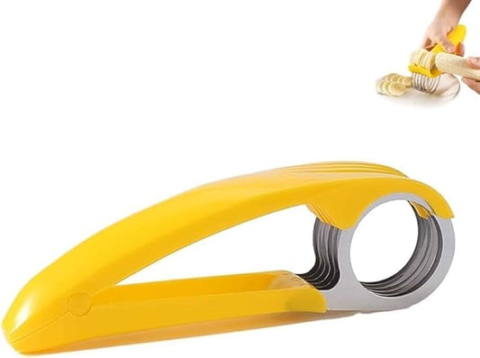 Yellow Food Manual Slicer, Stainless Steel Food Slicer, Banana Strawberry Cucumber Carrot Egg Vegetable Fruit Multifunctional, Handheld Portable Peeling, Grating and Slicing Tools