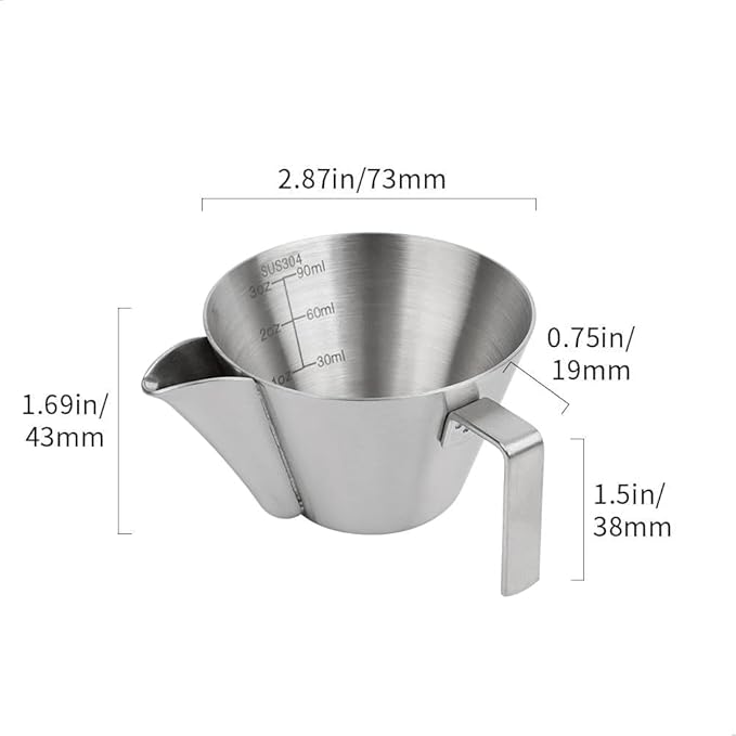 watchget 3.4oz/100ml Crema-Removd Espresso Shot Cup with Handle Stainless Steel Espresso Measuring Cup Espresso Shot Pitcher with V-Shaped Mouth for Barista Cafe Home