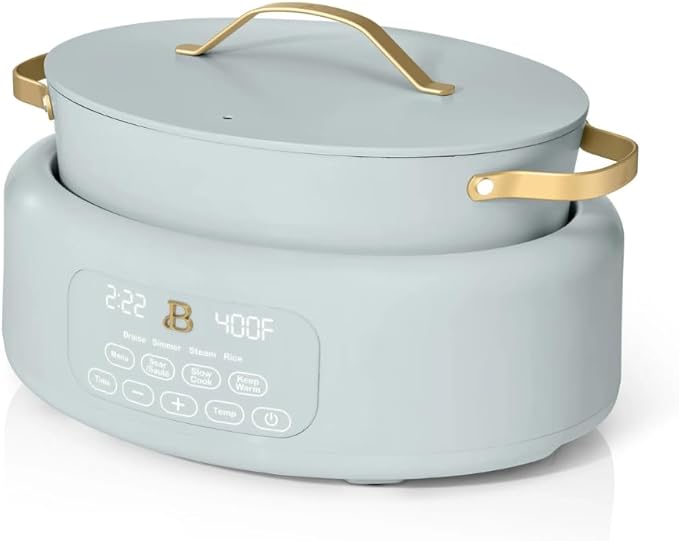 Beautiful 10-in-1 Electric Multi-Cooker by Drew Barrymore, 6-quart, digital display, 10 cooking functions, non-stick pot, easy one-touch control (Hydrangea)