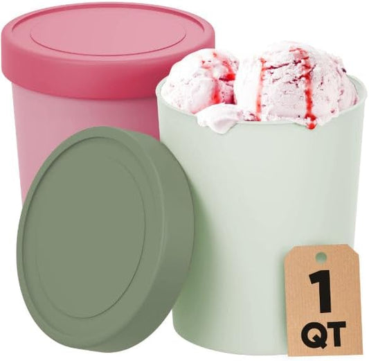 Starpack 'Freeze the Day' Ice Cream Storage Containers for Freezer (2 Pcs) - 1 Quart Ice Cream Containers for Homemade Ice Cream - Reusable Ice Cream Containers with Lids - Leak-Free Lids (Silicone)