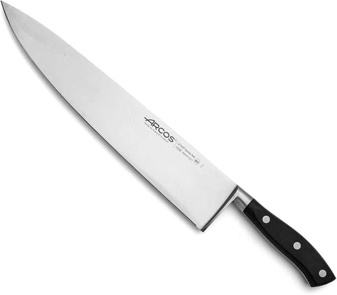 Arcos Forged Chef Knife 12 Inch Stainless Steel. Multi-use Professional Cooking Knife for Cutting Meat and Vegetables. Ergonomic Polyoxymethylene Handle and 300mm Blade. Series Riviera. Color Black
