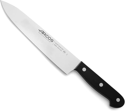 Arcos Chef Knife 8 Inch Stainless Steel. Cooking Knife to Cut and Peel Small Food. Ergonomic Polyoxymethylene Handle and 200mm Blade. Series Universal. Color Black