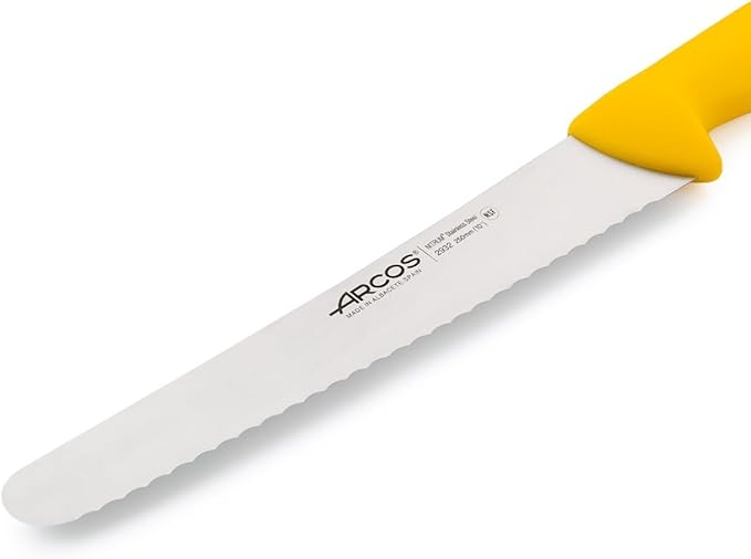 ARCOS Pastry Knife/Cake Knife Nitrum Stainless Steel and 250 mm blade. Cut, section, and slice bases for cakes. Series 2900. Ergonomic Polypropylene Handle. Color Yellow.