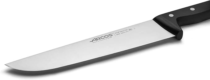 Arcos Butcher Knife 10 Inch Nitrum Stainless Steel and 250 mm blade. 353 gr. Professional Cleaver Knife. Ergonomic Polyoxymethylene POM Handle. Series Universal. Color Black