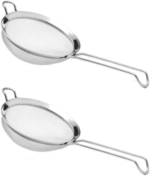 YBM HOME Pack of 2 Stainless Steel Fine Mesh Strainer Colander Sieve with Handle for Rinsing Grains Beans Rice Fruits etc. 8-Inches 2285-2silver 8 in