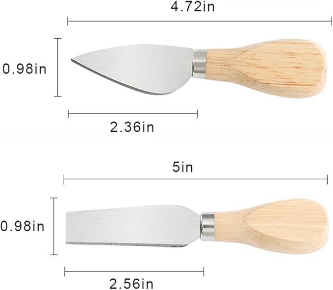 Charcuterie Accessories, 4 PCS Cheese Knives Set with Wood Handle, Stainless Steel Cheese Slicer/Cheese Cutter (Cheese Knife, Shaver, Fork and Spreader) for Charcuterie Board Accessories