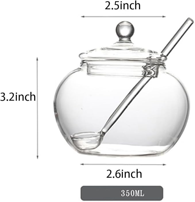 123Arts Clear Glass Sugar Bowls Storage Jars with Lid and Sugar Serving Spoons, Set of 2