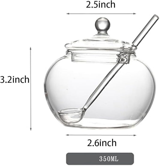 123Arts Clear Glass Sugar Bowls Storage Jars with Lid and Sugar Serving Spoons, Set of 2