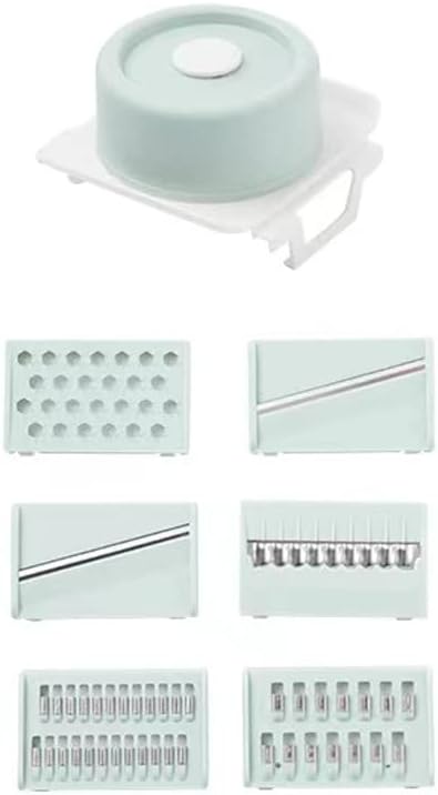 Adjustable Mandoline Food Slicer for Kitchen, Hand Safe Vegetable Shredder with 6 Blades, Vegetable, Potato,Carrot, Onion Stainless Steel Cutter with Anti Slip Pad, Hand Protector (Mint Green, 6