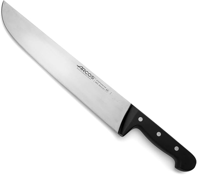 Arcos Butcher Knife 12 Inch Nitrum Stainless Steel and 300 mm blade. 394 gr. Professional Cleaver Knife. Ergonomic Polyoxymethylene POM Handle. Series Universal. Color Black