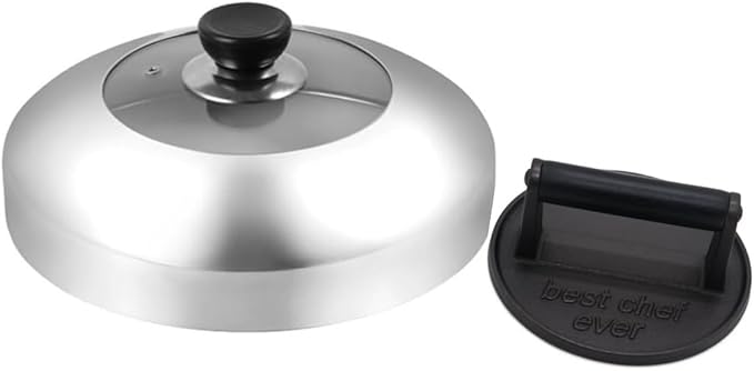 6.5 inchHeavy Duty Cast Iron Grill Press Burger Press Barbecue Press Meat Press Burger Smasher Griddle Press and 11inch Melting Dome Basting Cover Grill Indoor Outdoor Griddle Accessories
