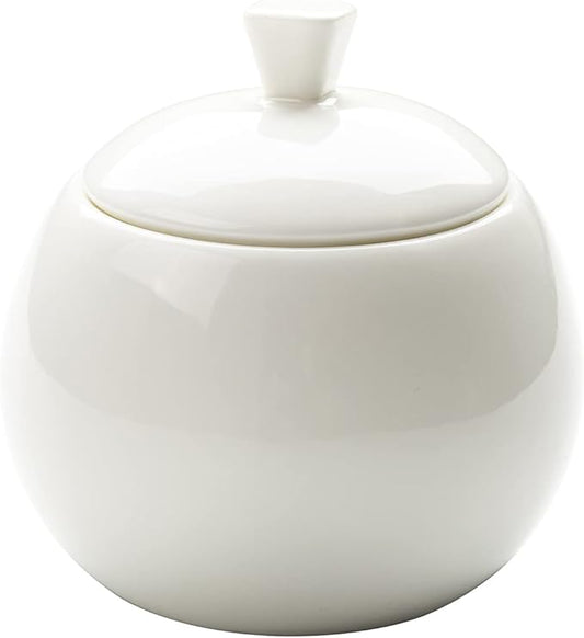Sizikato Pure White Porcelain Sugar Bowl with Lid, 14 Oz Salt Bowl for Kitchen or Restaurant