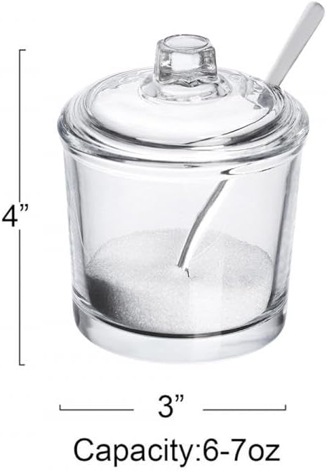 123Arts Glass Sugar Bowl Spice Jar with Lid and Stainless Steel Spoon Spoon