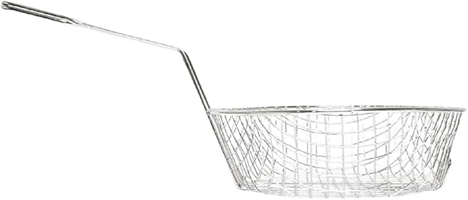 TrueCraftware- 8" Round Fine Mesh Culinary Basket Nickel Plated with 9-1/8" Handle Length- Kitchen Frying Basket Food Strainer Skimmer Strainer for Cooking Home Kitchen Restaurants