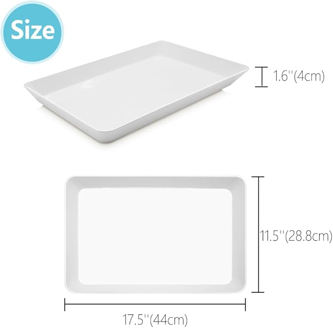 Serving Tray Platter, 17.5'' x 11.5'' x 1.6'', 4 Pcs Food Tray for Veggie Fruit Snack Dessert Cookie Cheese, Food Trays for Party Supplies Display, Large Platters for Serving Food, BPA Free