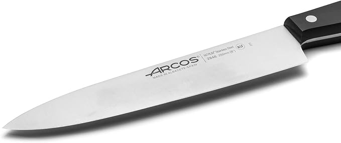 Arcos Chef Knife 8 Inch Stainless Steel. Cooking Knife to Cut and Peel Small Food. Ergonomic Polyoxymethylene Handle and 200mm Blade. Series Universal. Color Black