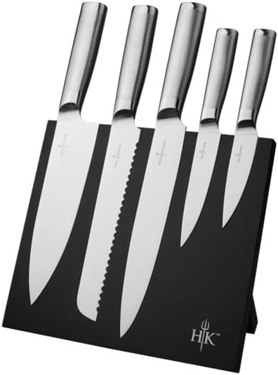 Hell's Kitchen Stainless Steel Knife Set, 6 Piece Cutlery Set with Magnetic Storage Block