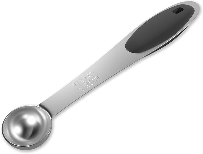 LEIFENY 1PCS 1/4 Tsp(1.25ml) Single Measuring Spoon with Black Silicone Grip, Stainless Steel Individual Measure Scoop Only
