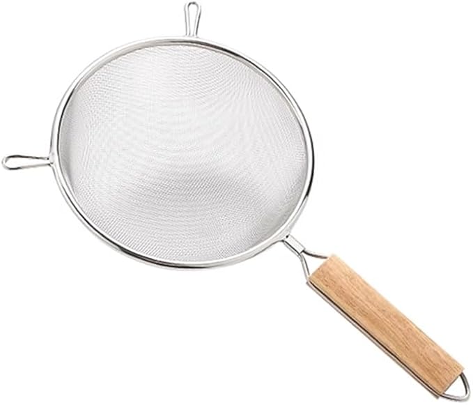 Strainer with Single Fine Mesh, 7-Inch Diameter, Large, Stainless Steel, Tan,Silver