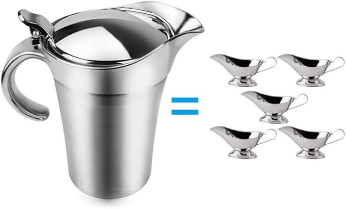 Sauce Gravy Pot, 304 Stainless Steel Thermal Insulated Double Wall Sauce Gravy Boat Pot with lid Serving for Cream, Salad Dressing, Sauce (Large size 750ml)