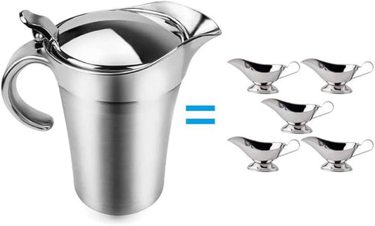 Sauce Gravy Pot, 304 Stainless Steel Thermal Insulated Double Wall Sauce Gravy Boat Pot with lid Serving for Cream, Salad Dressing, Sauce (Large size 750ml)