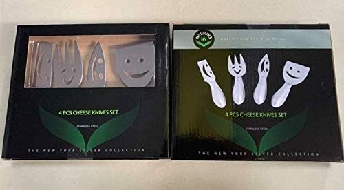NEWLINE NY Stainless Steel 4 Pieces Smiling Faces Cheese Knife Set: Hard and Soft Cheese Knives, Serving Fork & Cheese Spreader