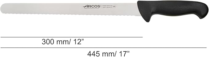 Arcos Pastry Knife/Cake Knife 12 Inch Nitrum Stainless Steel and 300 mm Blade.Ergonomic Polypropylene Handle. Allows easy dividing, cutting and serving of cake bases. Series 2900. Color Black
