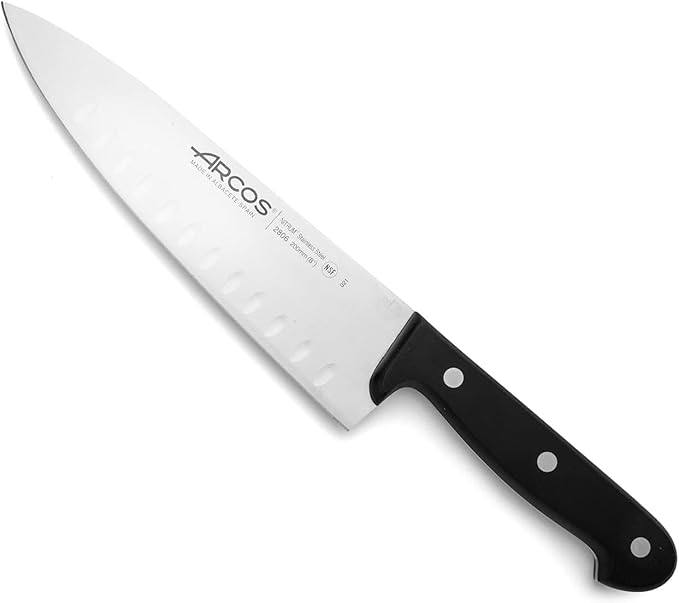 Arcos Knife Set 3 pieces Nitrum Stainless Steel. Professional Kitchen Knives for Cooking. Ergonomic Polyoxymethylene POM Handle. Series Universal. Black Color