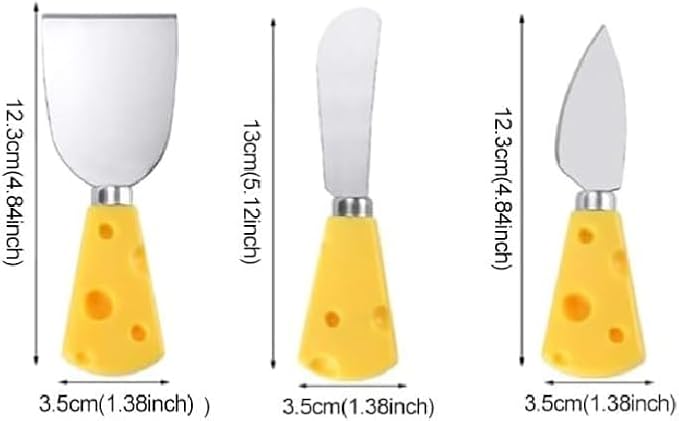 3Pcs Cheese Knife,Cheese Handle Cheese Knife Set for Cutting Boards,Cute Cheese Handle Knife Set,Mini Steel Stainless Cheese Cutter, Spreader, Fork for Party Wedding Christmas, Charcuterie Accessories