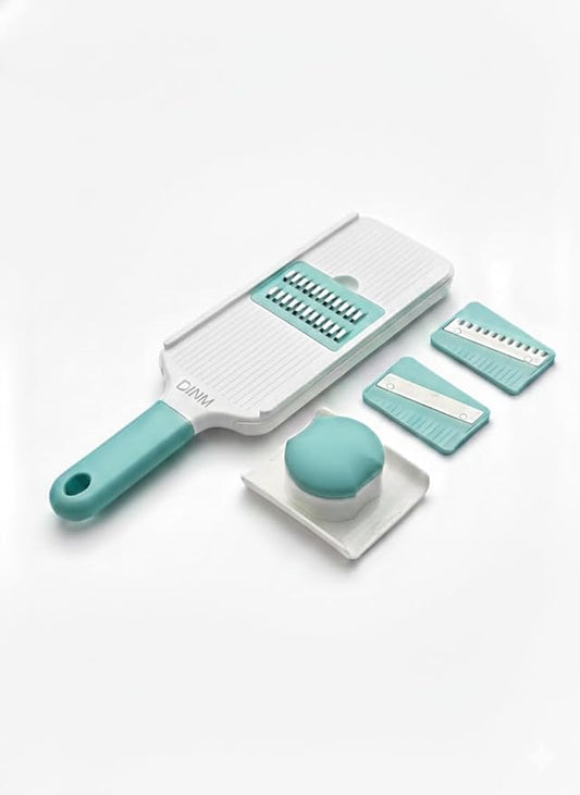 DINM Handheld Mandoline Slicer for Kitchen – Stainless Steel Vegetable Slicer with 3 Interchangeable Blades, Safety Food Holder, Potato, Cucumber & Carrot Cutter