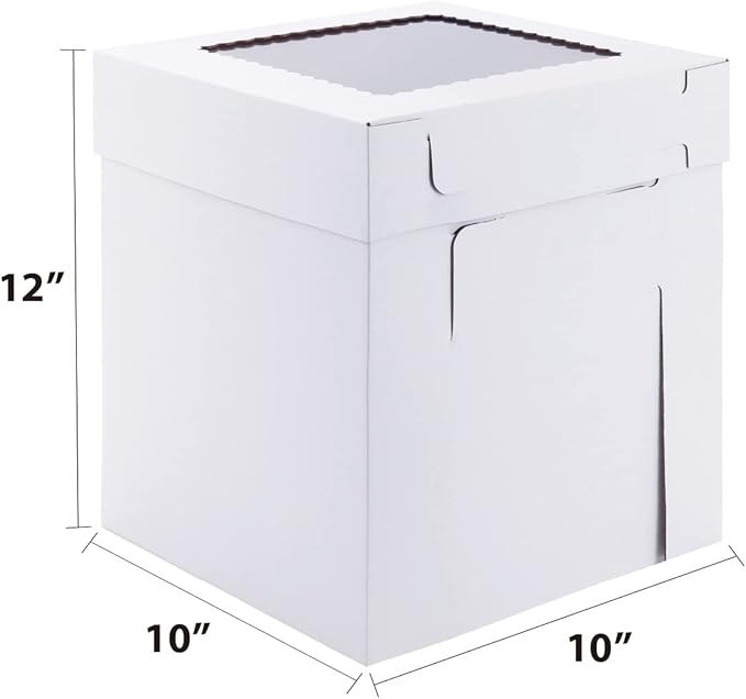 Huoshange Tall Cake Boxes for Tier Cakes,10x10x12 Inch [3Pack ] Thick Sturdy Cake Box with Window, Layer Cake Carrier,Disposable Cake Containers