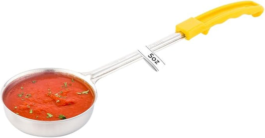 Restaurantware Met Lux 5 Ounce Portion Ladle 1 With Yellow Handle Portion Serving Spoon - Does Not Corrode Dishwashable Stainless Steel Portion Control Serving Utensil Multipurpose