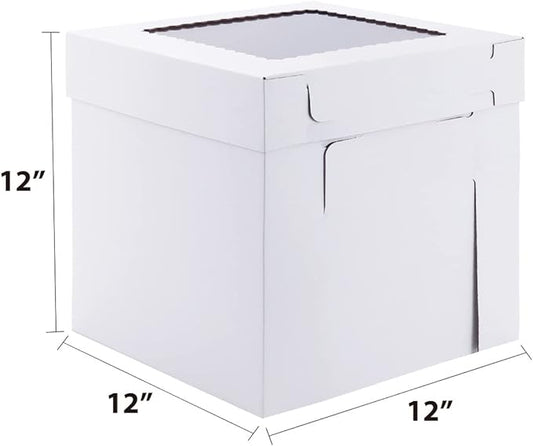 Huoshange Tall Cake Boxes for Tier Cakes,12x12x12 Inch [3 Pack ] Thick Sturdy Bakery Box with Window,White Wedding Cake Boxes,Layer Cake Carrier,Disposable Cake Containers