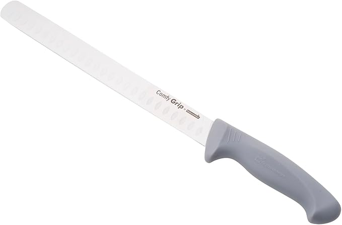 Restaurantware 12 Inch Slicing Knife Stainless Steel Ergonomic Handle Non-Slip Grip Durable Kitchen Knife, Dishwasher-Friendly for Home Cooking and Commercial Use, Gray