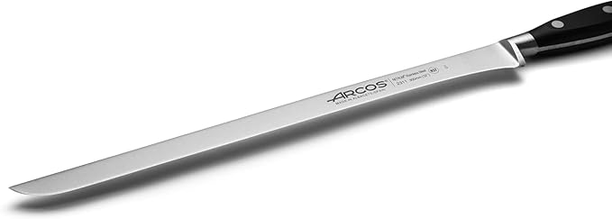 Arcos Knife/Ham Knife 12 Inch Nitrum Stainless Steel and 300 mm blade. Ergonomic Polyoxymethylene POM Handle.Series Riviera. Elegant design, along with the comfort of its handle. Color Black