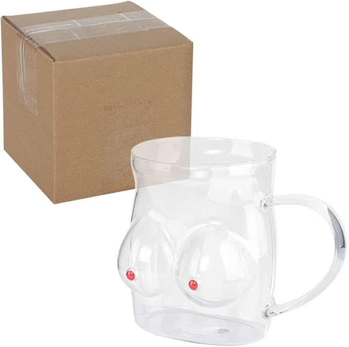 haozaikeji Creative Female Form Glass Cup Funny Boobs Glass Mug Ice Tea Coffee Mug Double Layer Art Drinking Cup Feminist Breast Cancer Survivor Awareness Milk Cup Souvenirs