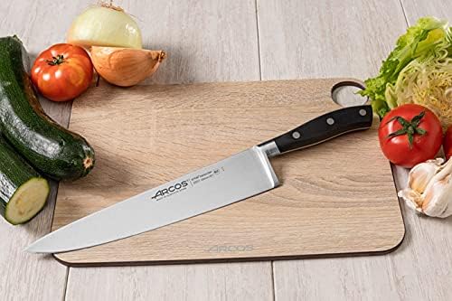 Arcos Forged Chef Knife 10 Inch Stainless Steel. Sharp Professional Cooking Knife for Cutting Meat. Ergonomic Polyoxymethylene Handle and 250mm Blade. Series Riviera. Color Black