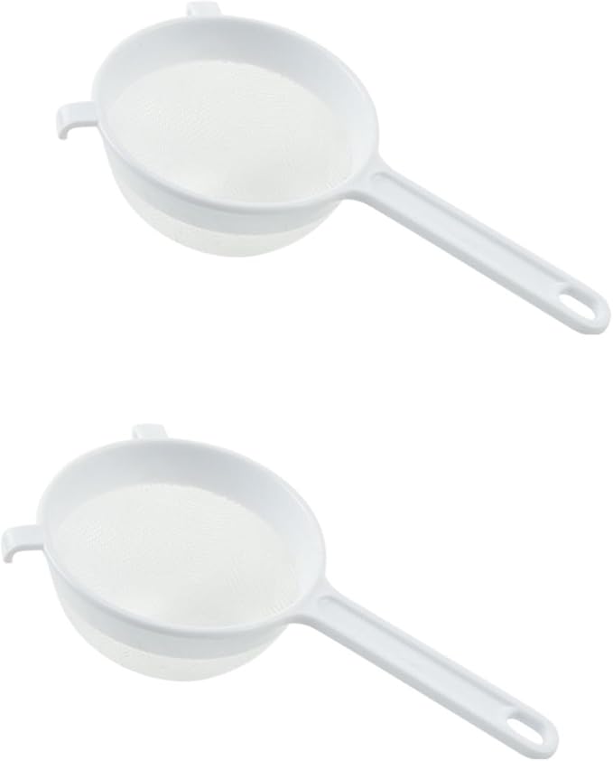 2Pcs Plastic Nylon Mesh Strainer Colander with Handle, Double Ear Fine Food Mesh Strainer Flour Sifter for Tea Juice Coffee Soy Milk Kitchen Tool