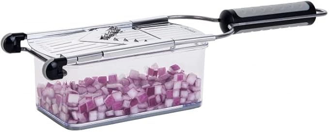 Genius Nicer Dicer Speed Vegetable Slicer with 3 Inserts, Stand and 550ml Collecting Container, Parmesan Grater, Julienne Grater and V-Slicer