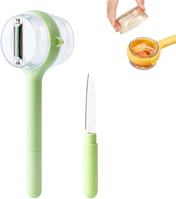 Peeling Knife with Storage Box,2025 New 3 in 1 Vegetable Fruit Peeler Peeling Knife Box, Multifunctional Double Sided Stainless Steel Blade Peeler, Easy to Clean for Home Kitchen (1, Green)
