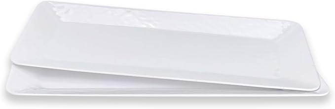 Yalin Rectangle Large Serving Platter, 17 Inch Melamine Serving Tray, Great for Restaurant, Steak, Salad and Everyday, Set of 2 White Dinner Plates (Rectangle)