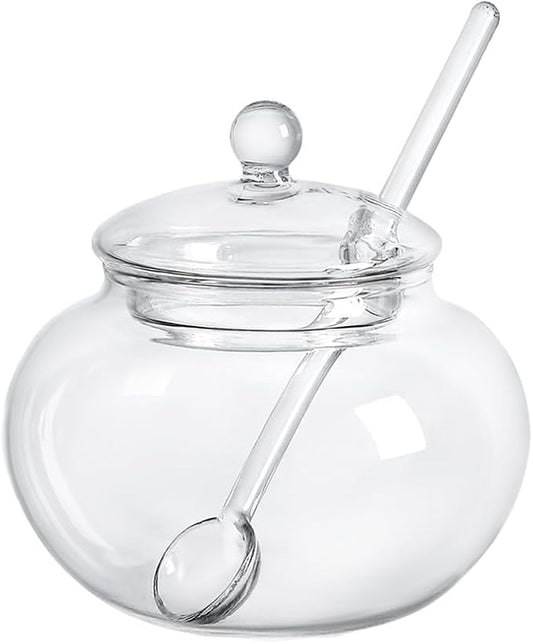 123Arts Clear Glass Sugar Bowl With Lid and Sugar Serving Spoon,8 ounces