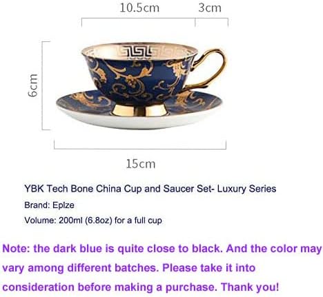 YBK Tech Euro Style Bone China Cup& Saucer Set, Ceramic Tea Coffee Cup for Home Kitchen Wedding (Retro Flower Pattern- Dark Blue)