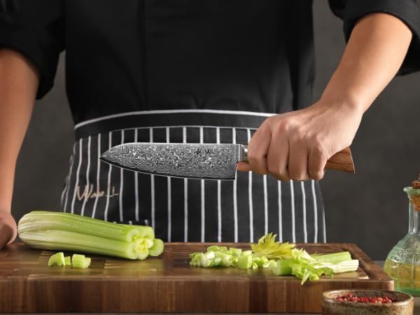 Wakoli EDIB Pro Damascus Santoku Knife – Japanese Style Kitchen Knife | 6.3-Inch Genuine Damascus Steel Blade with VG10 Core | Ergonomic Pakkawood Handle | High Cutting Performance