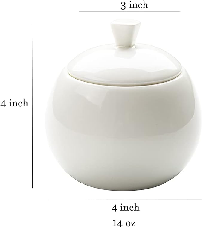 Sizikato Pure White Porcelain Sugar Bowl with Lid, 14 Oz Salt Bowl for Kitchen or Restaurant